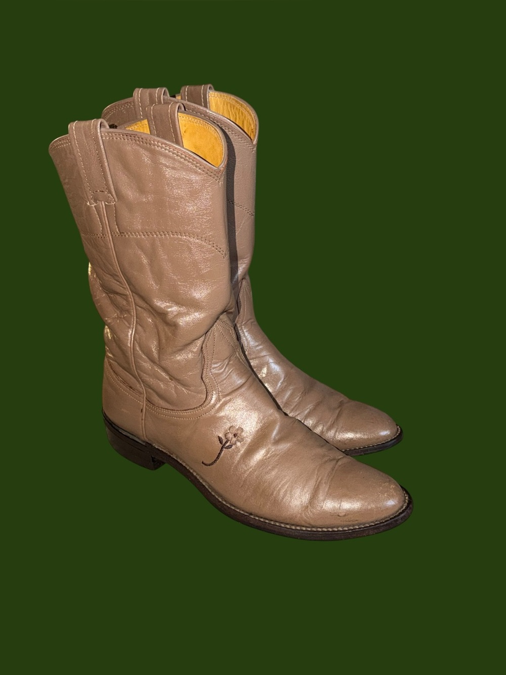 Vintage 90s NOCONA Wildflower Taupe Leather Roper Boots Women’s Size 8.5 Cowgirl
